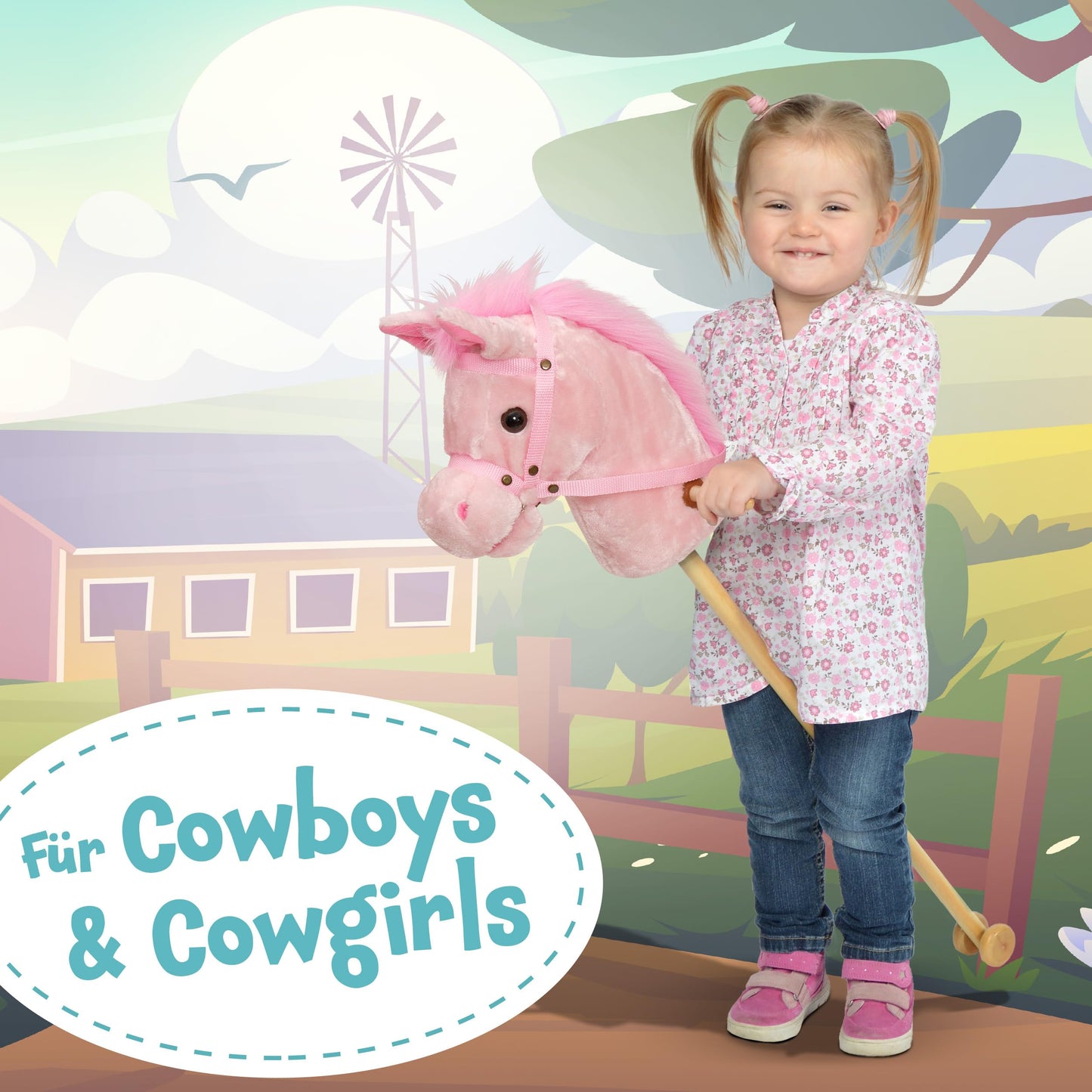 Pink Papaya Hobbyhorse, Sparkles, cute plush toy horse with sound function: Neighing and galloping sounds.