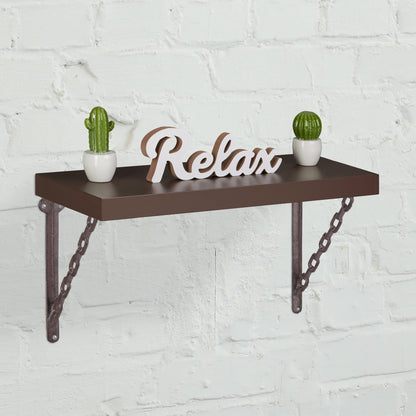 8 x Antique-style cast iron shelf brackets, featuring a unique chain design. These wall mounts are perfect for supporting shelves in a rustic brown finish.