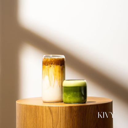 KIVY Glasses Set [4x 240ml] Made from high-quality borosilicate glass - Aesthetic Matcha Drinking Glasses Modern - Water Glasses - Small Water Glass - Iced Coffee Glasses - Dishwasher safe