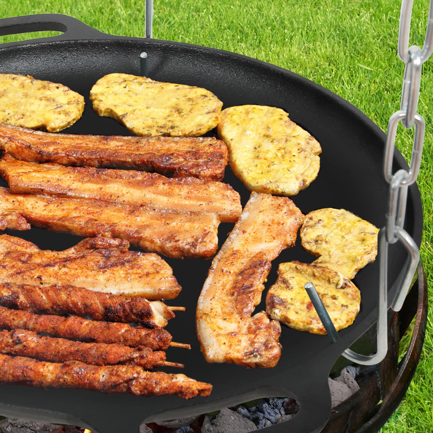 Mayer Barbecue BRENNA Swivel Grill Set, Dutch Oven Set with Tripod Stand, Dutch Oven 5.5 l, Cast Iron Pan, Stainless Steel Grill Grate & Coaster