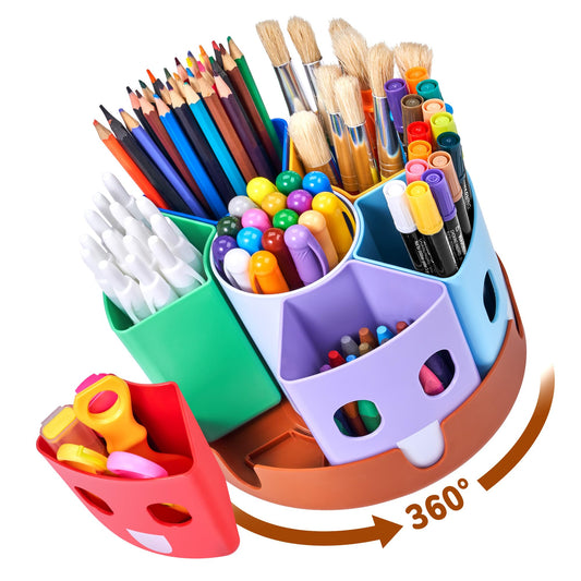 GAMENOTE Rotating Pen Holder Desk Organizer - Kids Desk Container for Tidying up and Storing, Revolving Shelf for Office Supplies School Supplies Craft Storage (Small)
