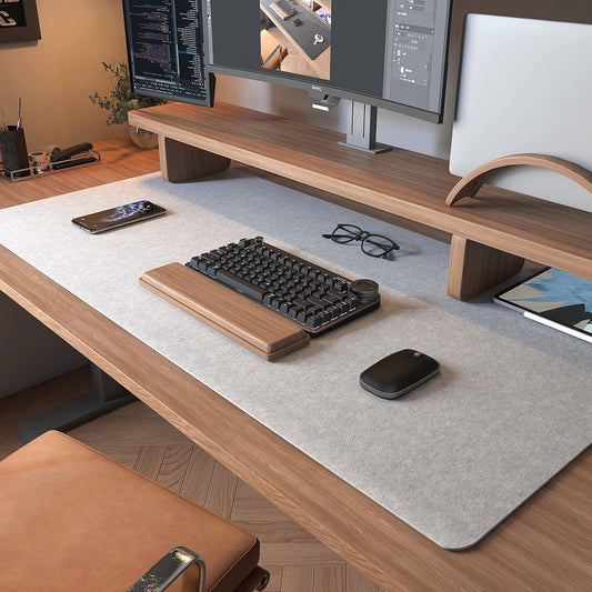 DAWNTREES Felt Desk Pad, Computer Mat for Desk, Desk Mat for Desktop, Large Mouse Pad for Desk, Desk Pad for Keyboard and Mouse (light grey)