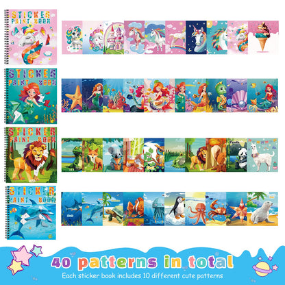 TCJJ 4 Pcs Unicorn Sticker Book for Kids 4-10 Years, 40 Picture Sticker Book Girls by Number, Children's Sticker Books to Improve Intelligence, for Christmas Gifts, School