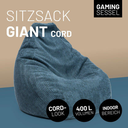 Lumaland Gaming Bean Bag XXL in Corduroy | Gaming chair for adults & teenagers | Comfortable bean bag 135 x 100 cm [Dark Blue]