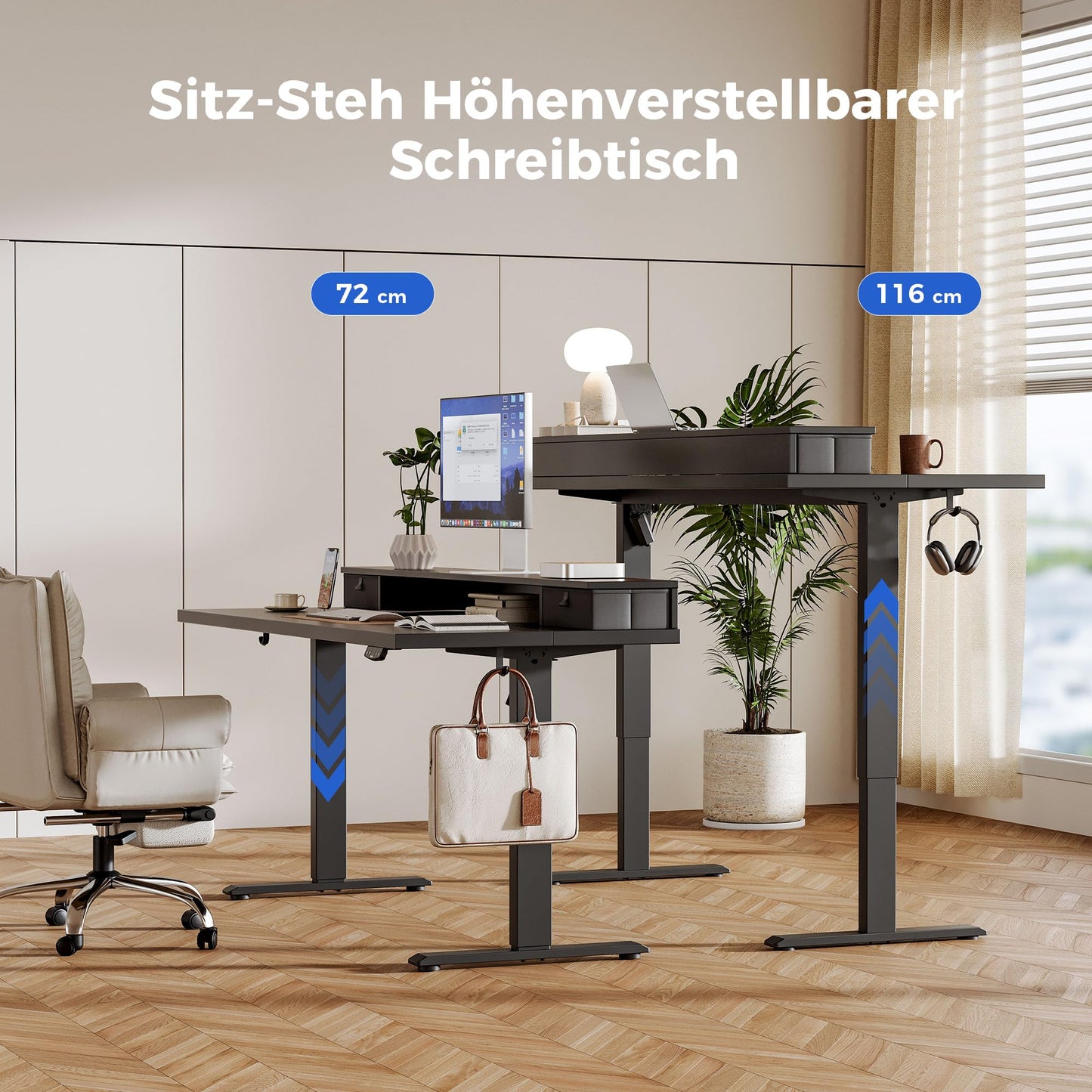 Agilestic height-adjustable desk with 2 drawers, 120 x 60 cm. Stable electrically adjustable desk, ergonomic standing-sitting computer desk, black.
