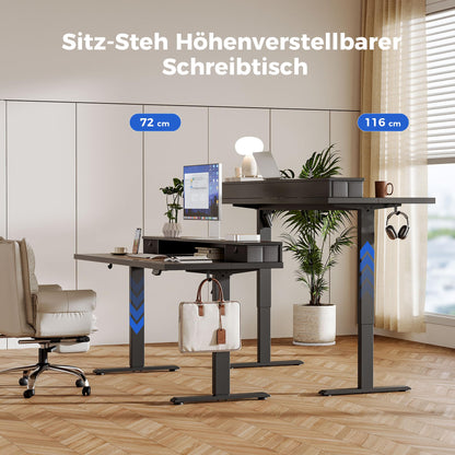 Agilestic height-adjustable desk with 2 drawers, 120 x 60 cm. Stable electrically adjustable desk, ergonomic standing-sitting computer desk, black.