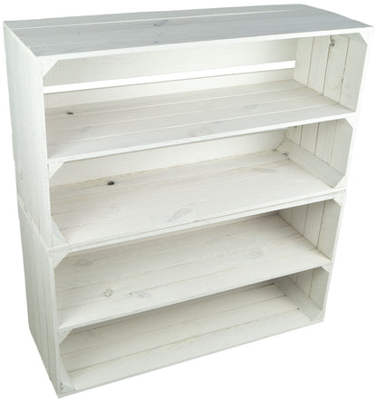 Crate set Altes Land 2 large fruit crates Tosca white/natural/flamed with long insert shelf/divider approx 75x40x26cm/ shelving apple crate/wine crate storage shelf storage crate (White)