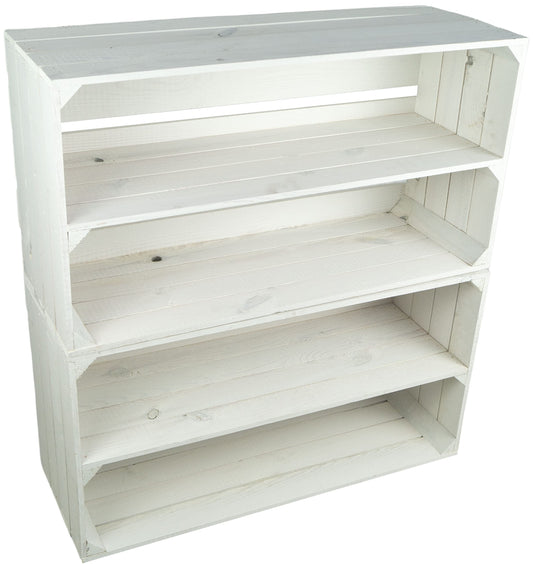 Crate set Altes Land 2 large fruit crates Tosca white/natural/flamed with long insert shelf/divider approx 75x40x26cm/ shelving apple crate/wine crate storage shelf storage crate (White)