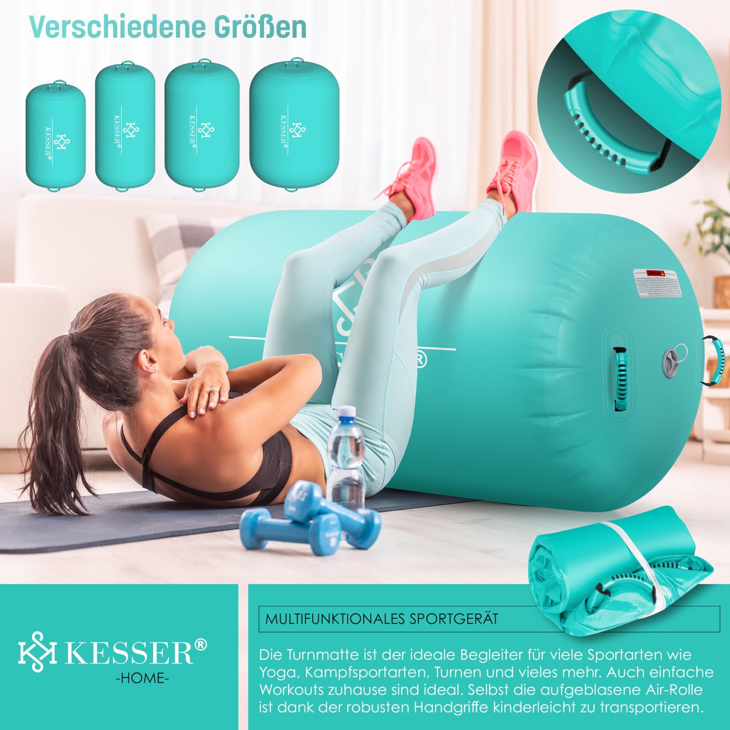 KESSER® Inflatable Airtrack | incl. carrying bag & electric air pump | Barrel Tumbling, Yoga, Fitness mat, Training aid, Gymnastics mat, Balance trainer, Sport mat, Workout
