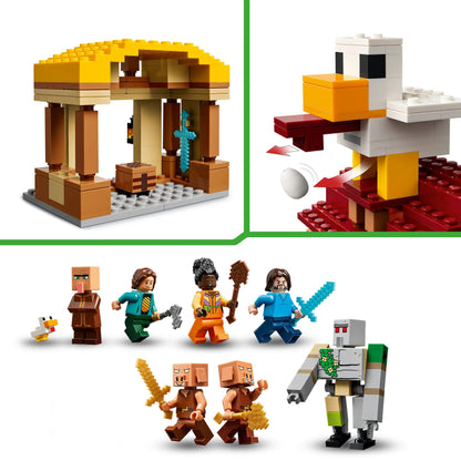 LEGO Minecraft Ghast Balloon Attack - Gaming Toy - Steve's House, 4 Minifigures - Iron Golem Figure & Exploding Fountain Feature - Gift for Boys, Girls & Fans 10+ - 21273