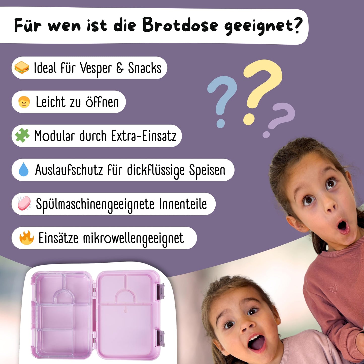 BEARFOOT Kids BPA-free lunchbox/bento box with compartments, for girls & boys, school & kindergarten (unicorn)