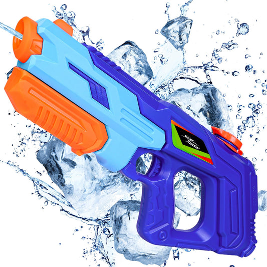 Water gun 900 ml tank large water gun, shooting range 8-10 meters water toy, water gun for outdoor kids pool, garden outdoor for kids and adults, blue
