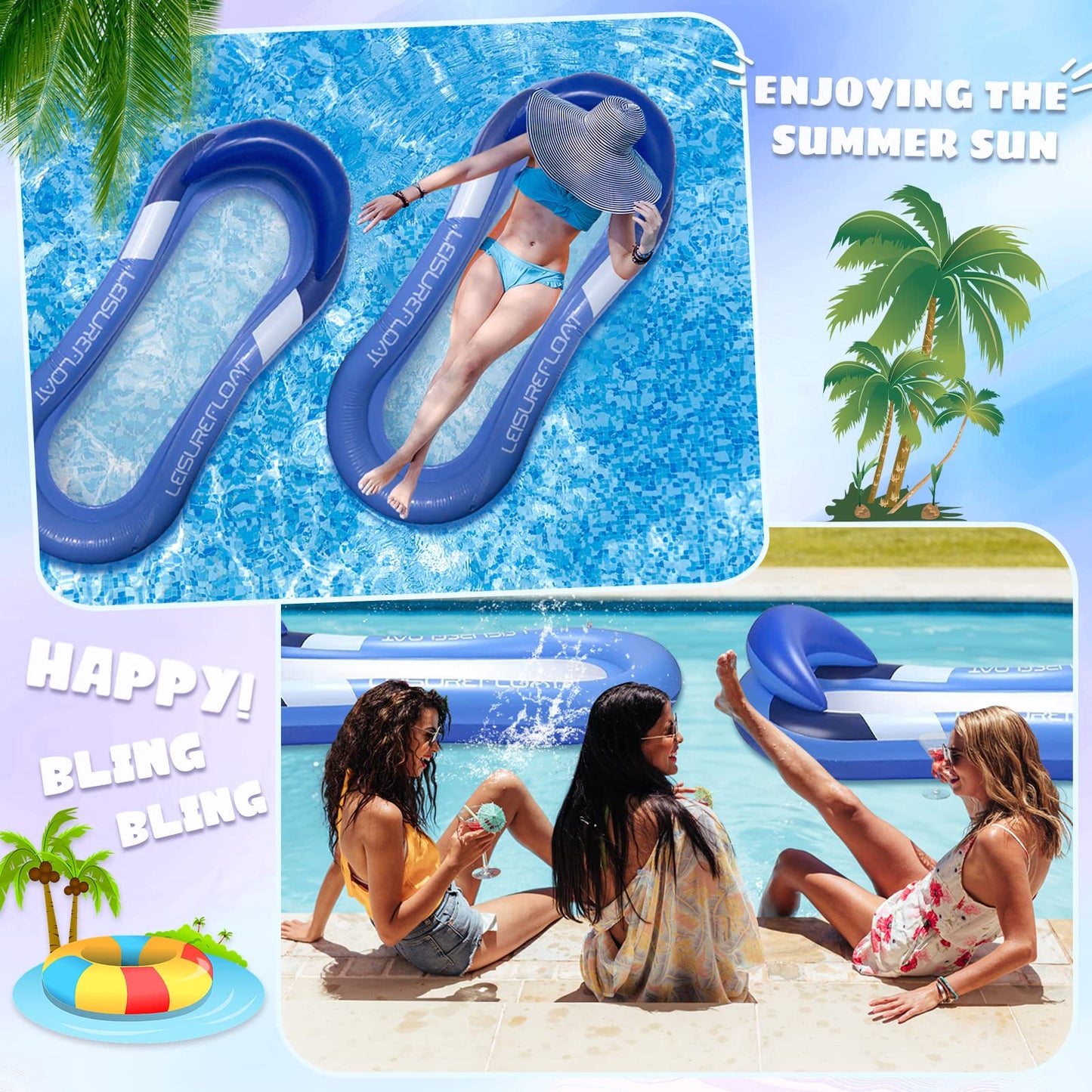 Pool Hammock with Mesh, Adult Pool Float, Water Hammock Float with Net, Pool Water Hammock Lounger Swim Ring Floating Bed (160 x 84cm)