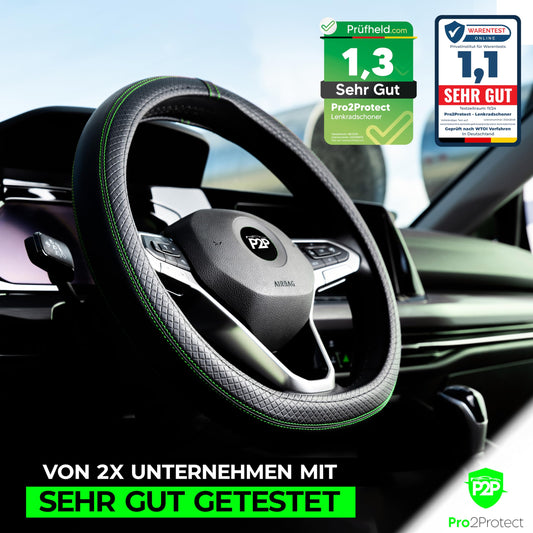 [2X Test VERY GOOD] Pro2Protect Steering Wheel Cover Leather | Car Interior Accessories | Steering Wheel Covers Grand Tour | Steering Wheel Protectors Car | Steering Wheel Cover Steering Wheel Protection | Car Accessories Gifts for Women and Men