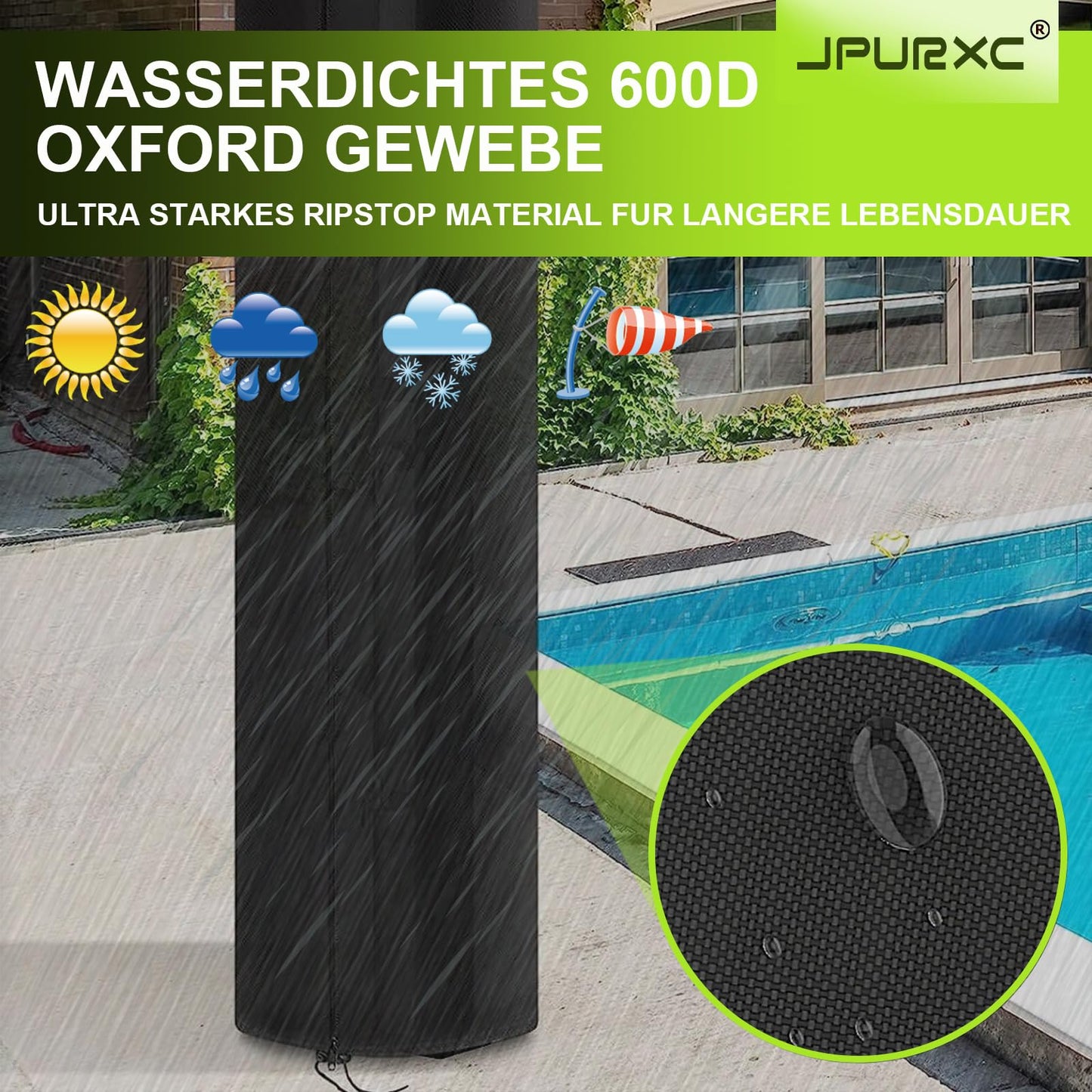 Tinsel covers for outdoor showers, heavy-duty 600D Oxford cover for solar shower with UV and PU coating and high tear resistance, with drawstring and storage bags (220x67cm)