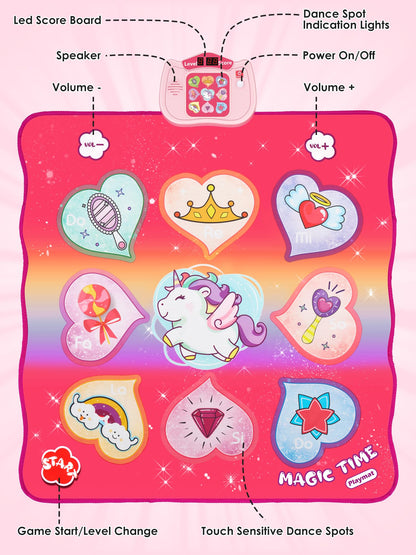 BAZADER Unicorn Dance Mat Toy Gifts for Girls Boys Ages 3 4 5 6 7 8+ Years, Music Mat with 5 Modes & 8 Built-in Songs, LED Display, Christmas Birthday Kids Toy