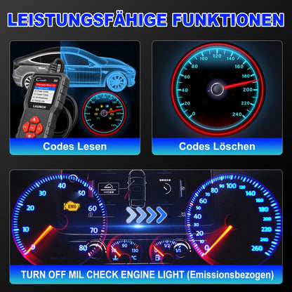 OBD2 diagnostic device for car LAUNCH CR300 Scanner for all vehicles, European diagnostic scan tool after 2000, A car diagnostic device in German for BMW VW Mercedes Audi All OBDII vehicles.