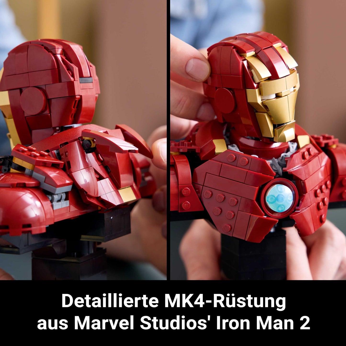 LEGO | Marvel Iron Man MK4 Bust - Adult building set for display including Tony Stark minifigure, with retractable cannons and a swiveling head - Collectible & gift idea for fans - 76327