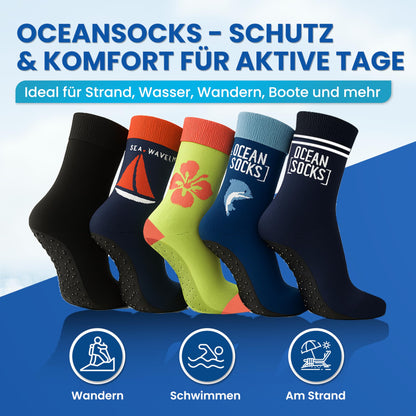 OceanSocks beach socks - barefoot socks with sole for beach, water, mudflat, boat & trampoline - aqua shoes for women, men & children.