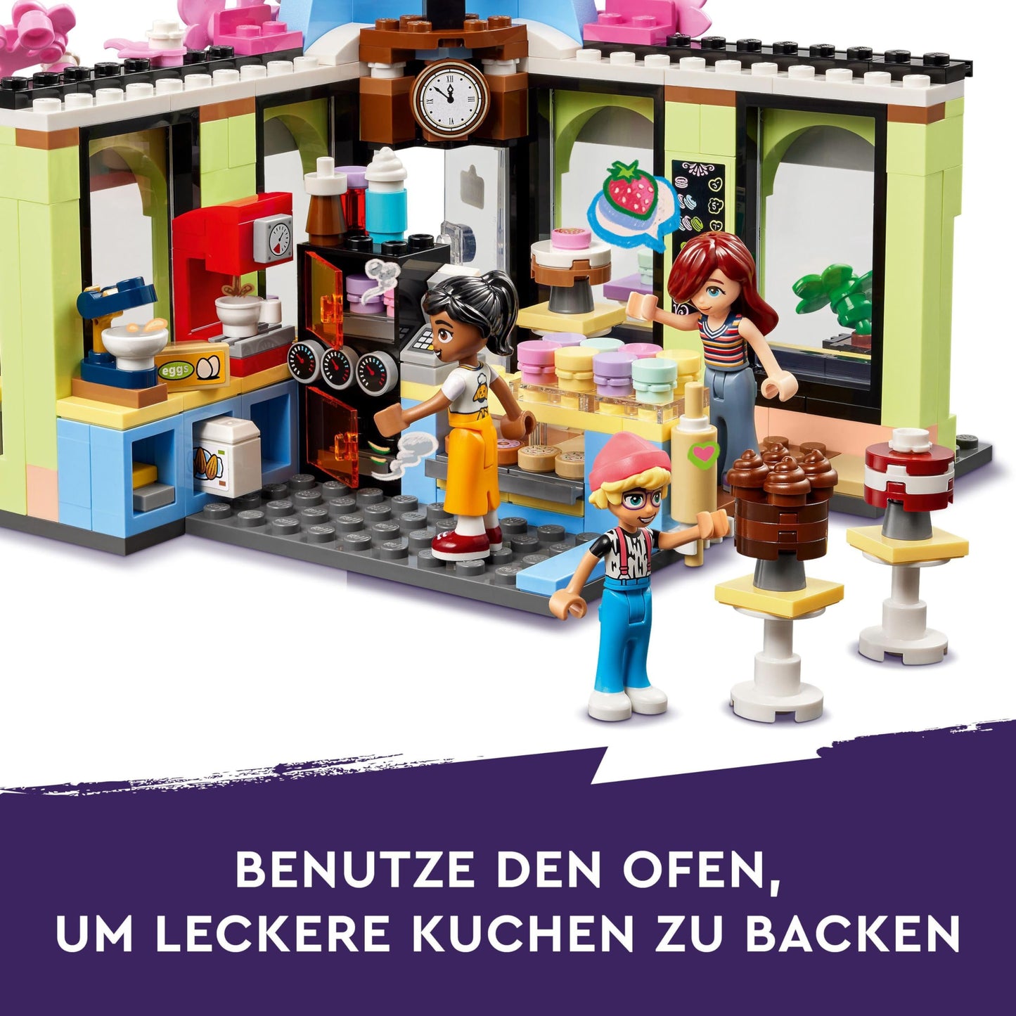 LEGO Friends Heartlake City Café, kids' toy, bakery playset, gift idea for girls and boys ages 6+, includes 3 minifigures and a dog figure 42618