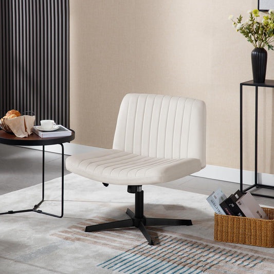 WOLTU office chair without armrest, swivel chair, ergonomic, height adjustable, 360° swivel, padded seat, with rocking function, velvet, cream white.