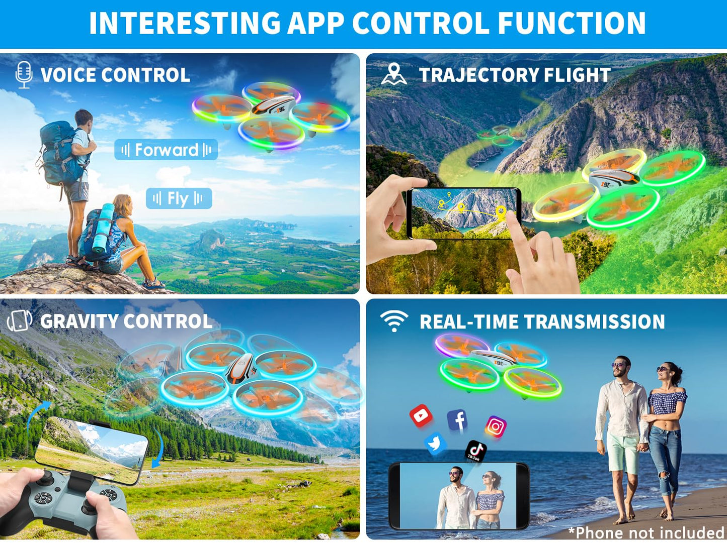 i9C Drone with HD Camera for Kids, Mini Drone with Colorful LED Lights, RC Quadcopter with Headless Mode, Flight Path, Toy Gifts for Boys Girls Beginners
