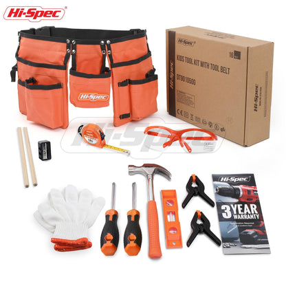 Hi-Spec 16-piece tool set for kids - with tool belt, work gloves, safety goggles, and real tools - perfect gift for little DIY enthusiasts, DIY projects, educational toy for children