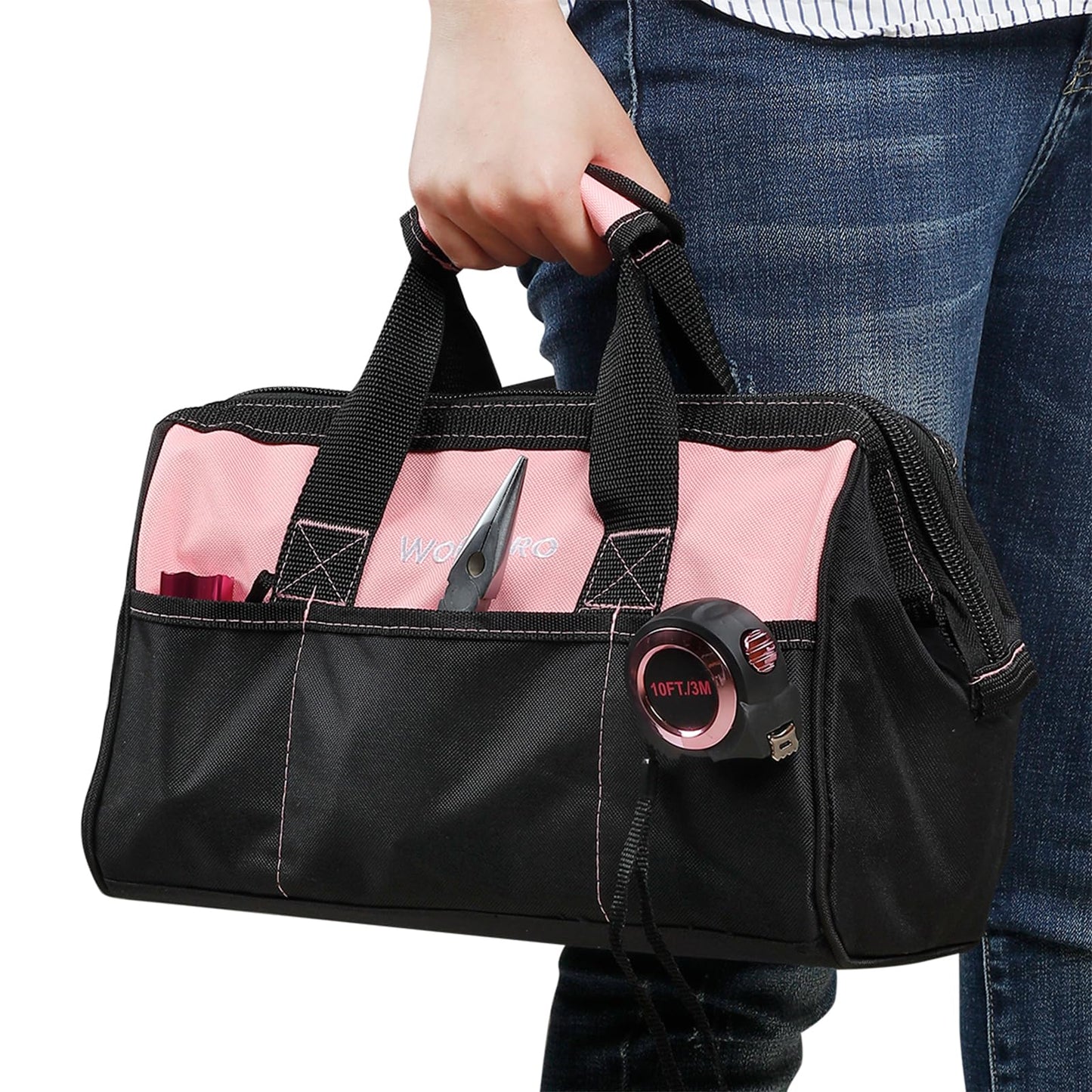 WORKPRO Pink Tool Set Pink Tool Box 106-piece Household Tool kit Repair including bag with wide opening 34cm Ideal Gift for DIYers