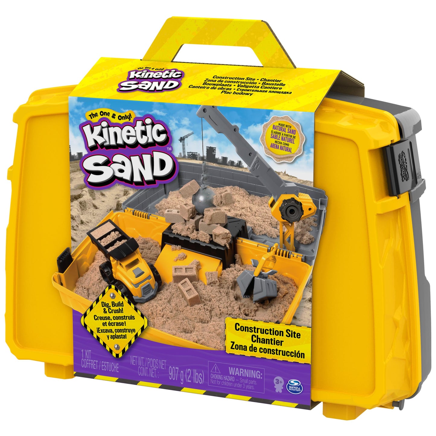 Kinetic Sand Construction Kit - with 907g of original magical kinetic sand from Sweden, construction vehicle, and accessories for creative indoor sand play, for children ages 3 and up.