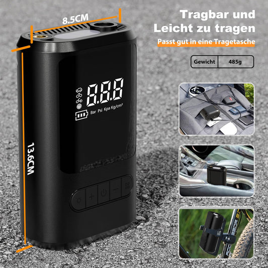 ZORUMAN 6000mAh Mini Portable Electronic Air Pump, 150PSI Battery, Electric Bike Pump with Digital Display and Emergency Lighting, Pump for Car, Motorcycle, Bicycles, Balls.