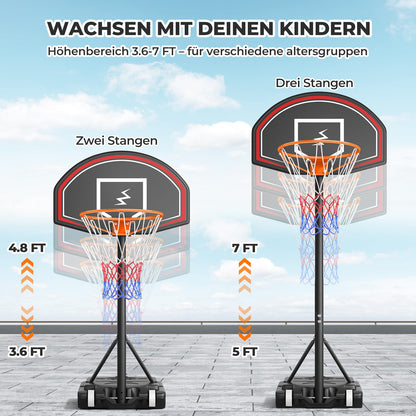 YOLEO outdoor basketball hoop for kids, 110-210cm height adjustable, portable basketball stand with wheels, portable children's basketball hoop