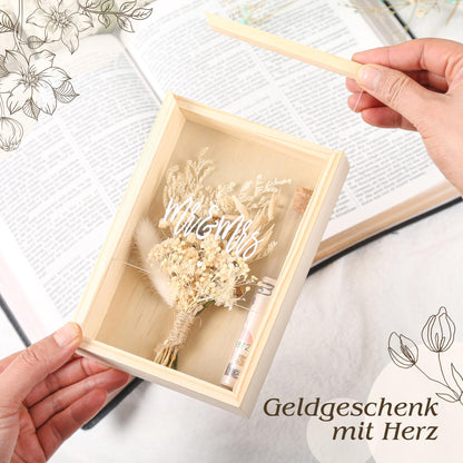 Wedding money gift - Mr & Mrs gift box with dried flowers & test tube - Wedding gift for the bridal couple - Creative money gifts for weddings - Wooden box as a keepsake