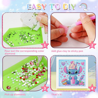 ZephyrHome 5D Diamond Painting Kit for Kids with frame, DIY Stitch Diamond Painting Set, Paint By Numbers Diamond Painting for Adults, Arts and Crafts Pictures for Home Wall Decor Cartoon Mosaic Making