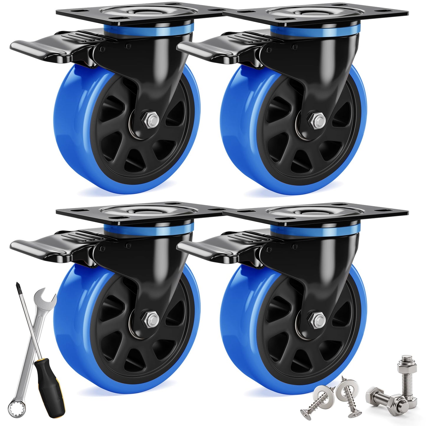 Asibaade heavy-duty casters 75mm swivel casters up to 480KG capacity 360° rotation for furniture transportation & industrial transport Black-Blue