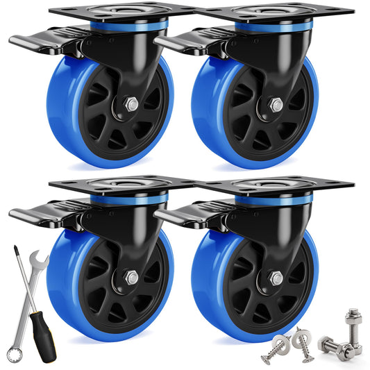Asibaade heavy-duty casters 75mm swivel casters up to 480KG capacity 360° rotation for furniture transportation & industrial transport Black-Blue