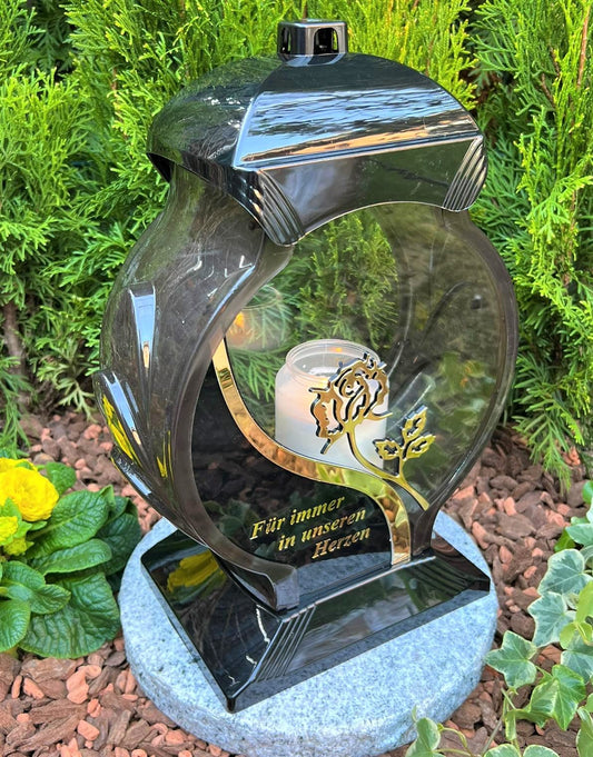 Grave lamp lantern with inscription "Forever in our hearts", 34 cm H - Grave lamp candle grave candle grave decoration including candle.