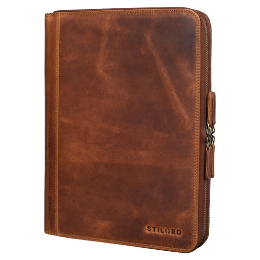 STILORD 'Ferris' Vintage Leather Document Folder - Perfect for work, office & meetings - Conference Folder XL for 13.3 inch MacBook, Color: Kara - Cognac