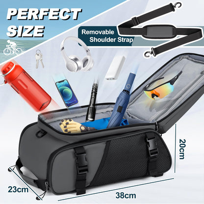 RAINSMORE 3 IN 1 Bike Bags for Rack 15L Waterproof & Reflective Bicycle Rear Rack Bag with Rain Cover Gray