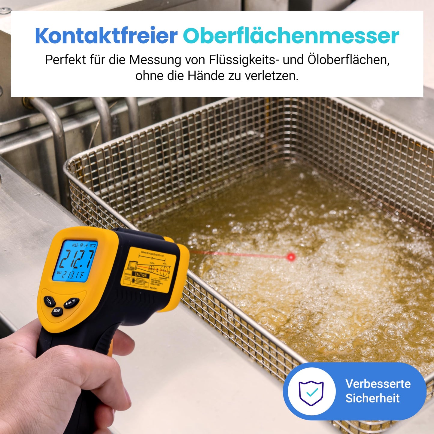 Etekcity Infrared Thermometer, Temperature Gauge -50°C to +450°C - Digital Laser Infrared Thermometer for Kitchen, Pizza Oven, Grill, Baking - Not for humans - Yellow/Black