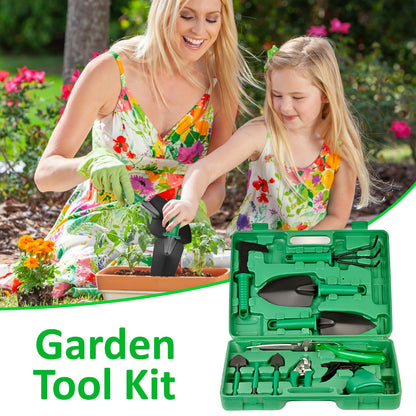 DUOJIN Garden Tool Set, 10 Piece Flower Garden Tool Set Gardening Hand Tool Gift Set, Garden Gifts for Women and Men, Including Pruning Shears and Storage Box, Garden Accessories