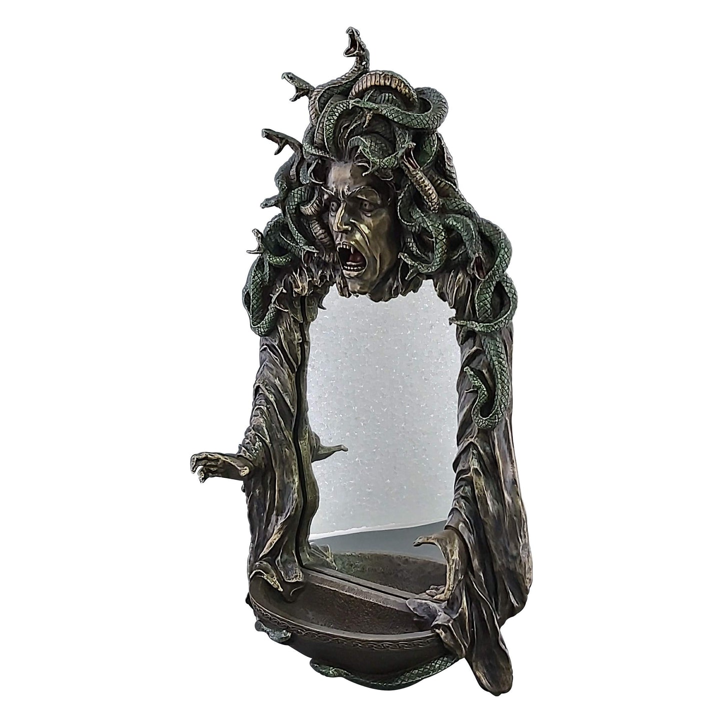 Medusa head with snakes gothic wall mirror decor statue sculpture bronze finish.