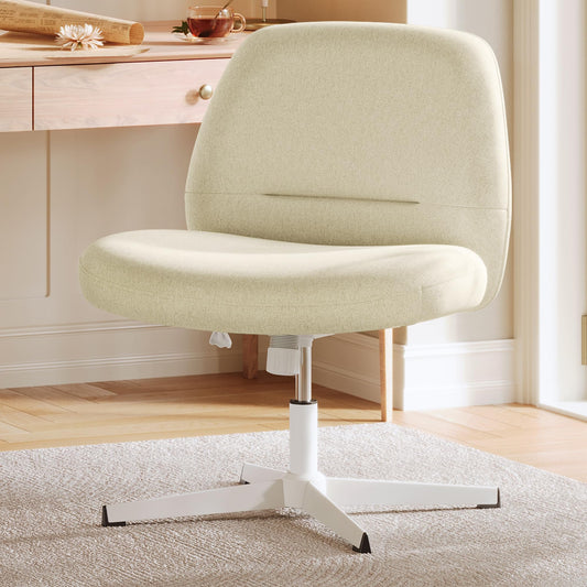 SONGMICS HOME Tailor's Chair, Makeup Chair, Armless Swivel Chair, Desk Chair, Wide Seat, Modern with Cross Base, Adjustable Height, Tilt Function, Cream White OBG046W01