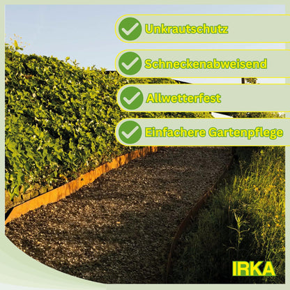 IRKA lawn edging Corten steel L15m H20cm - Flexible bed edging 1 mm thick lawn edging strip for garden bed bordering bed edging