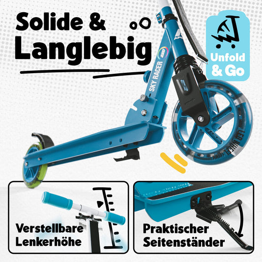 Apollo Skyracer City Scooter with LED light-up wheels | Scooter for kids 6 years and up | City scooter with suspension | Kick scooter for children and teens | foldable and adjustable height