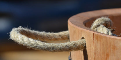 Wooden barrel used as a plant pot, wine barrel halved and oiled (D70 cm) (with handle loops and drainage holes)