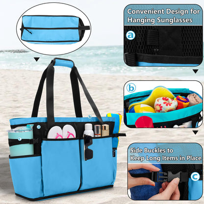 Fasrom Extra Large Mesh Beach Bag, Oversized Beach Tote for Beach Trip (Patent Pending), Blue