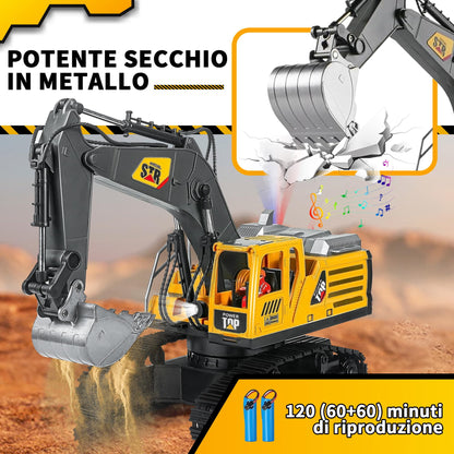 FUYLEY Remote Control Toy for Boys, Metal Shovel for 14K RC Excavator, 2.4 GHz with Sound Spray, Construction Toy RC 680° Rotation for Boys Gift