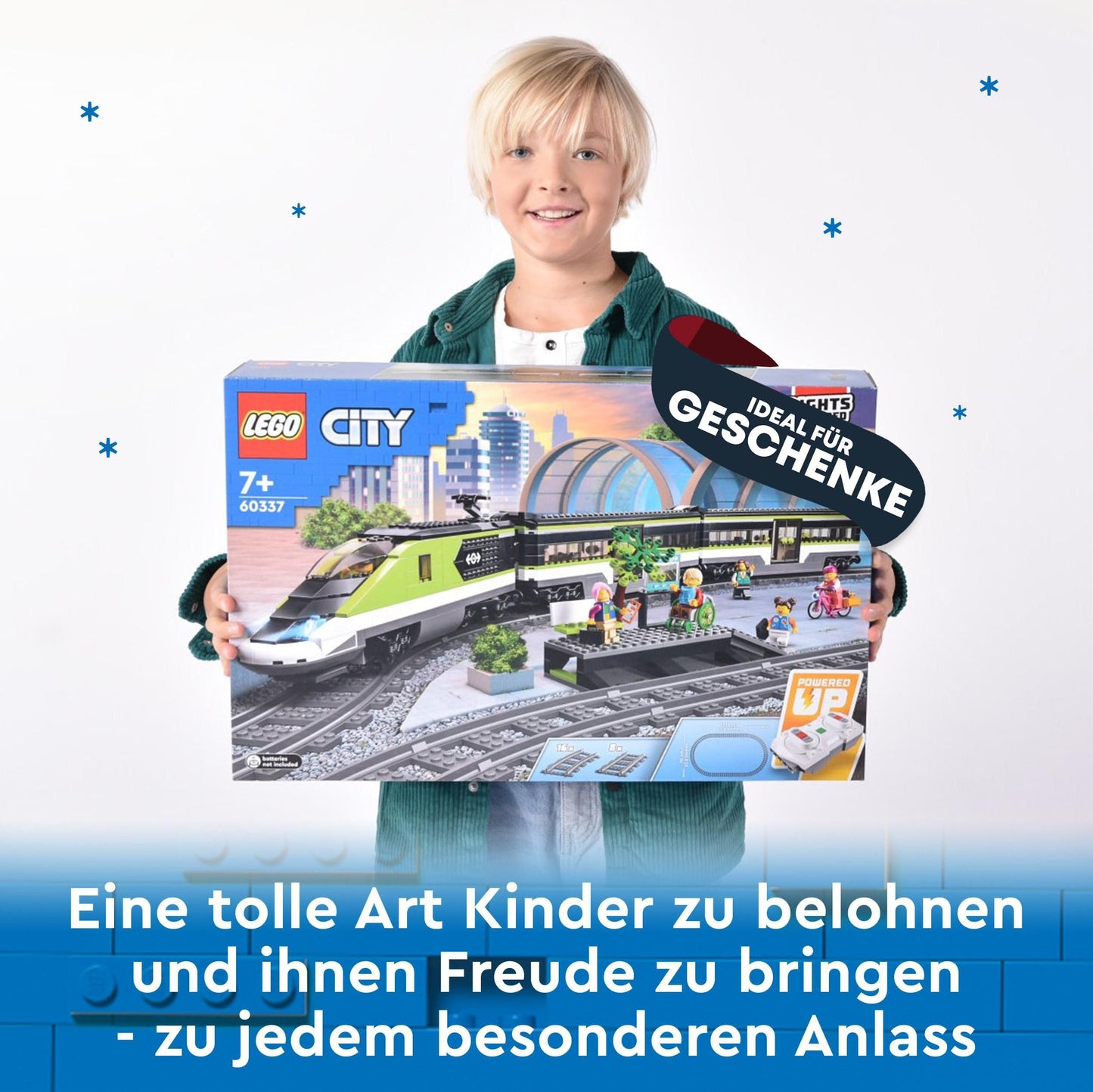 LEGO City Trains - High-speed Passenger Train - Remote-controlled train with working headlights, 2 carriages, 24 track pieces & 6 minifigures - Gift for boys & girls ages 7+ - 60337