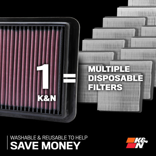 K&N Engine Air Filter 33-3005: High Performance, Washable, Replacement Filter, Increased Power, 2012-2024 (Golf, Tiguan, Passat, Polo, A3, Q2, S3, TT, Ateca, Leon, Laroq, Octavia)