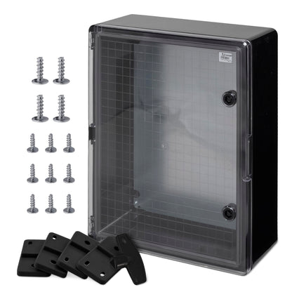 BOXEXPERT® Outdoor distribution box waterproof [ABS plastic IP65 enclosure with viewing window] black (Fleet series) 500x400x180mm | Outdoor control cabinet | Wall-mounted cabinet | Industrial enclosure | Empty enclosure